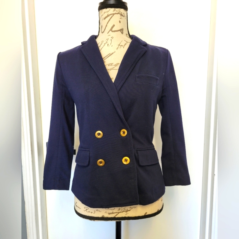 J.Crew Navy‎ Nautical Preppy Blue Blazer Size XXS LIKE NEW